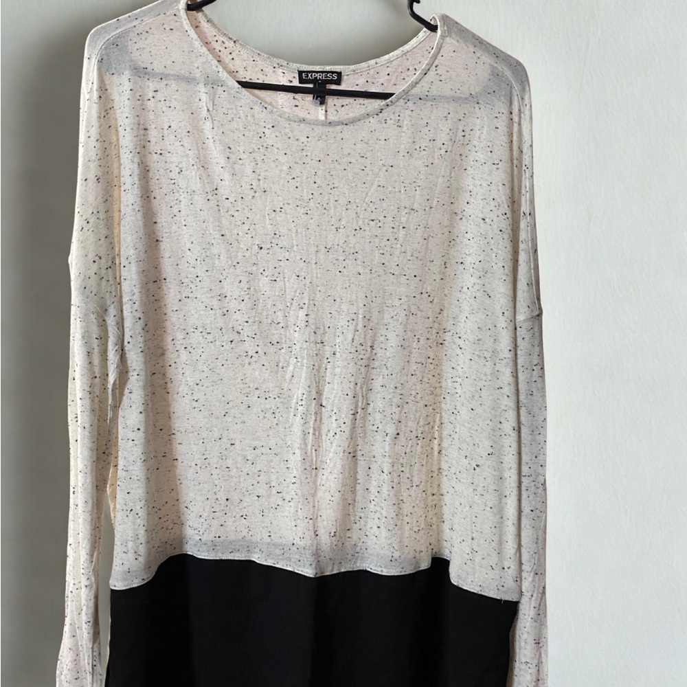 Express Cream and Black Long Sleeve Blouse
